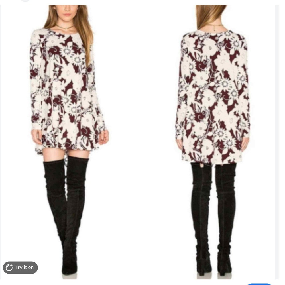 Show Me Your Mumu Womens Tyler Tunic Dress Brown Floral Long Sleeve Boho Fall M
